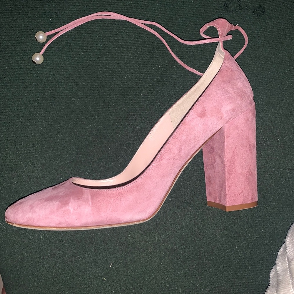 Kate Spade Pink Suede Pearl Ankle Wrap Pumps 10